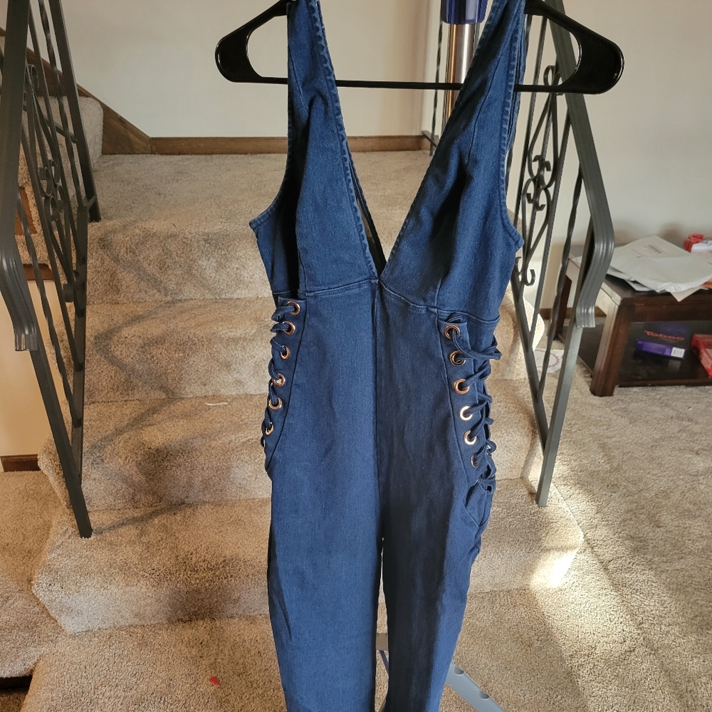 Blue jean jump suit